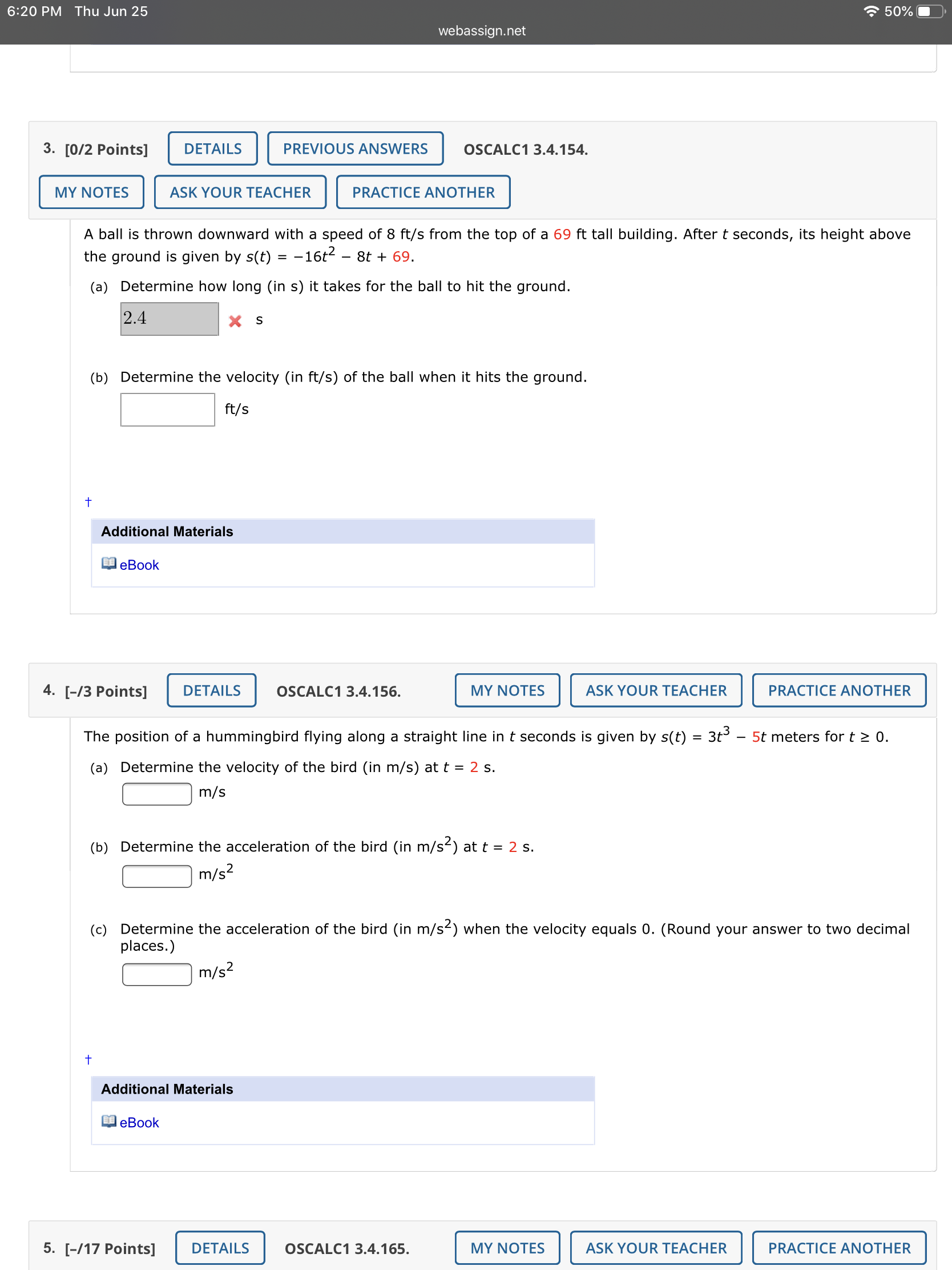  6:20 PM Thu Jun 25 0)) 50% I webassign.net 3- [012