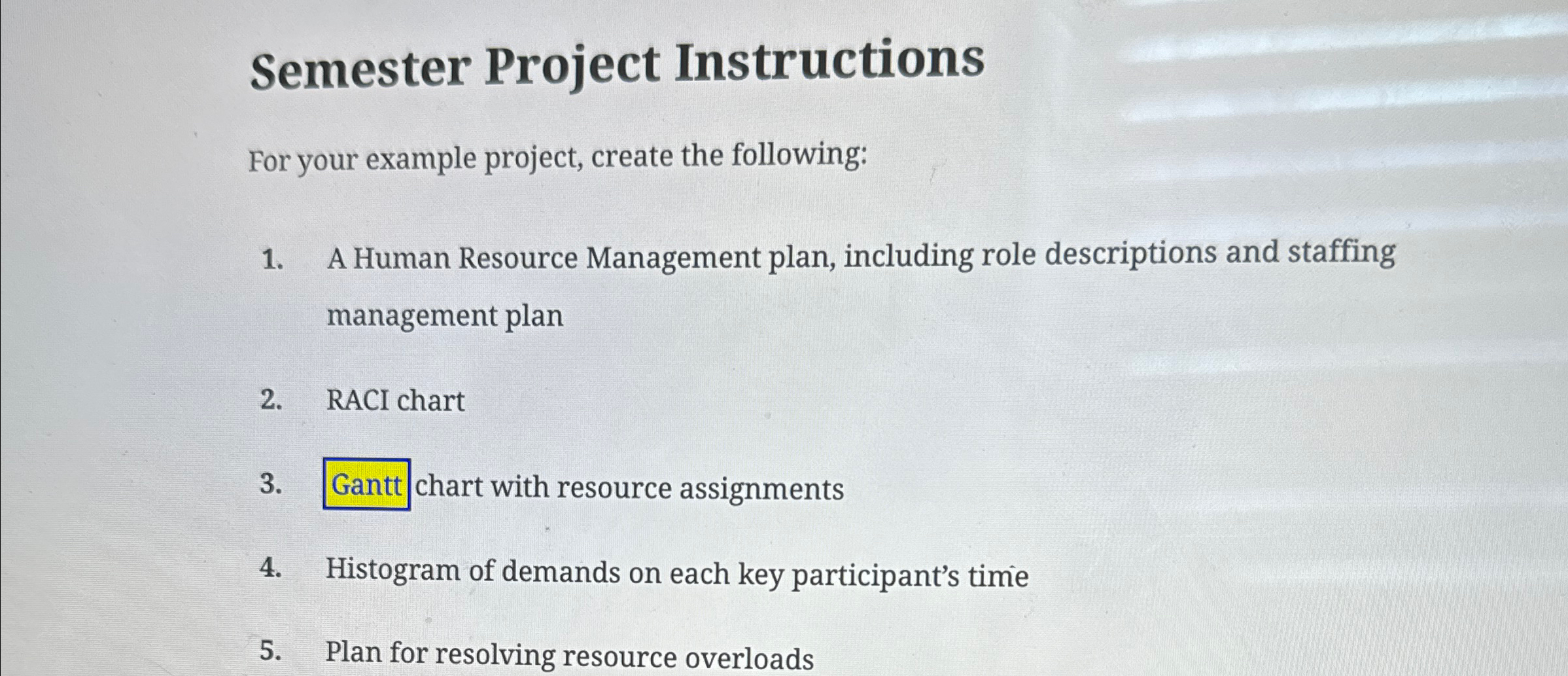  Semester Project Instructions For your example project, create the following: A