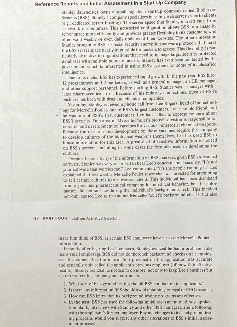  Reference Reports and Initial Assessment in a Sart-Up Company Stanley Jausneister