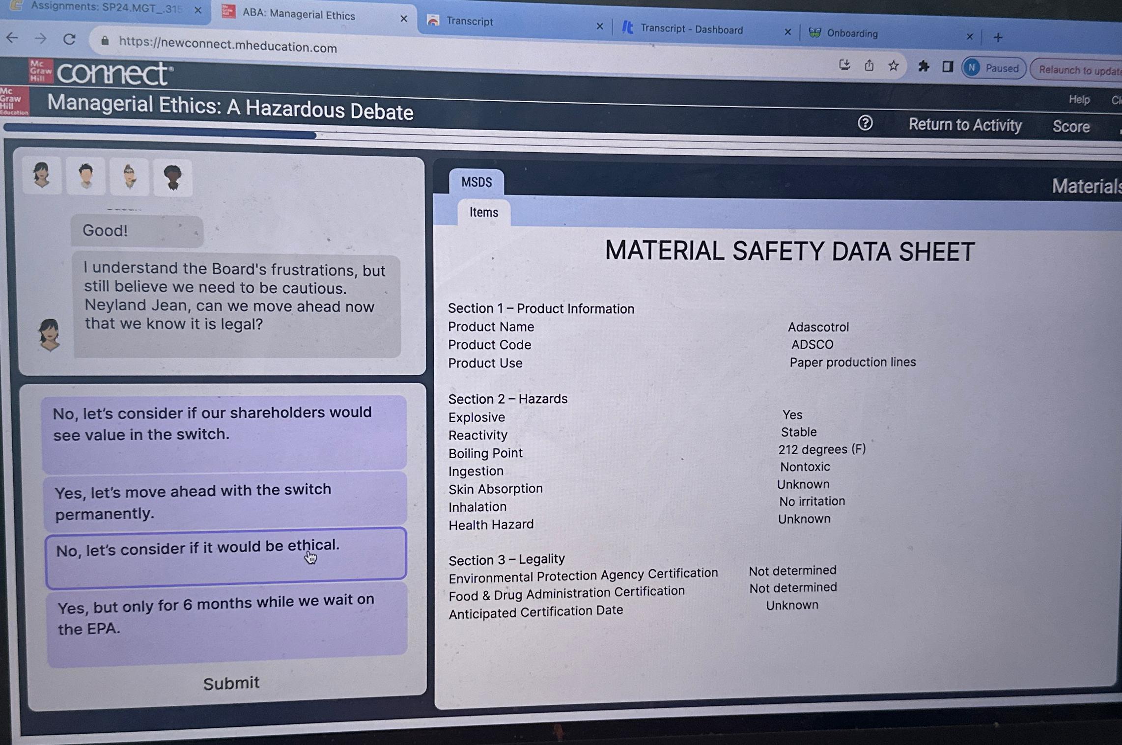  connect Transcript Transcript - Dashboard Onboarding Me ABA: Managerial Ethics rar