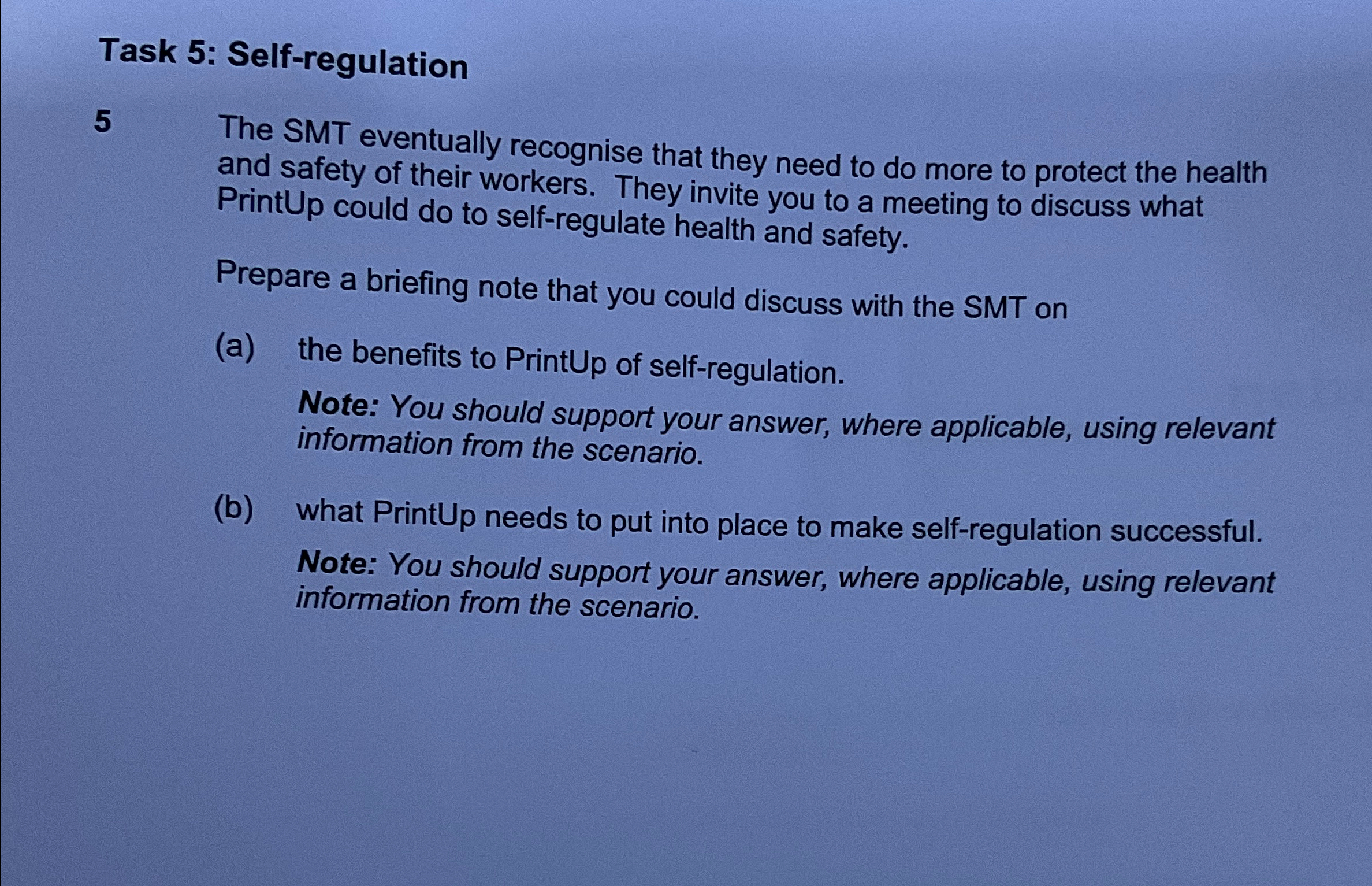  Task 5: Self-regulation 5 The SMT eventually recognise that they need