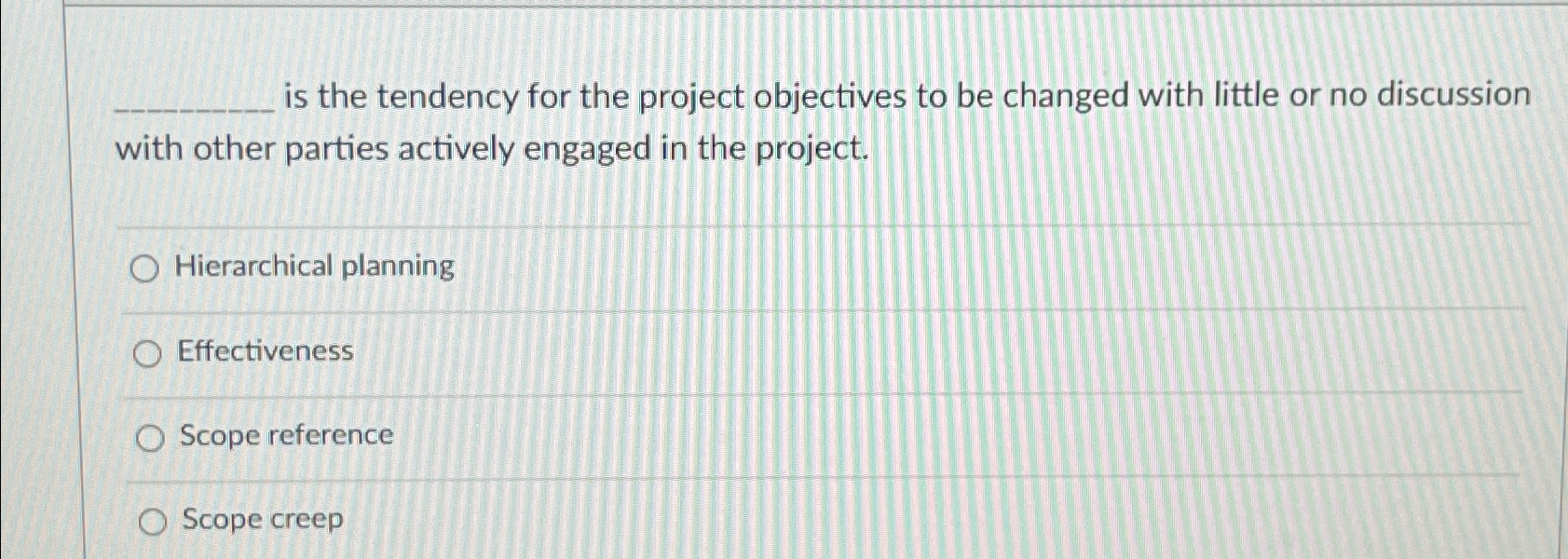  is the tendency for the project objectives to be changed with