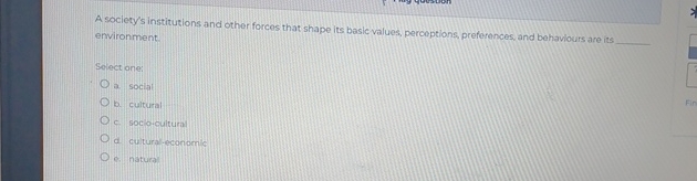  A society's institutions and other forces that shape its basic values,