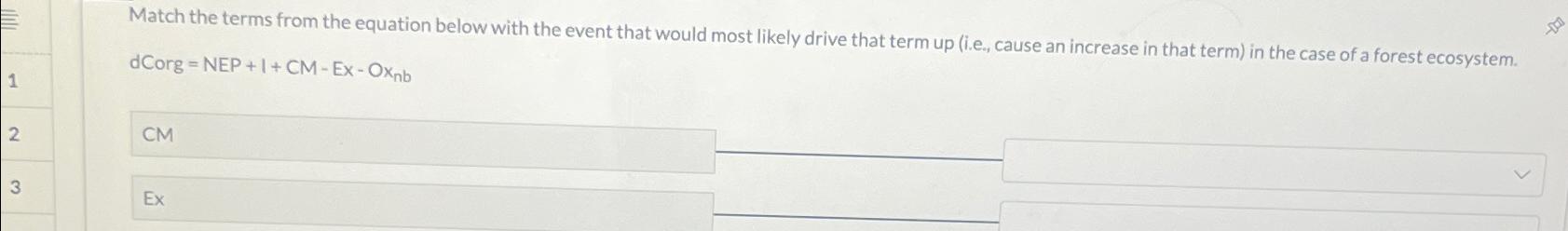  Match the terms from the equation below with the event that