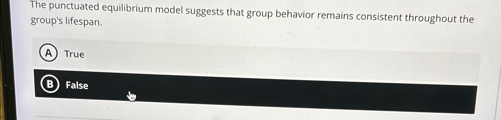 The punctuated equilibrium model suggests that group behavior remains consistent throughout
