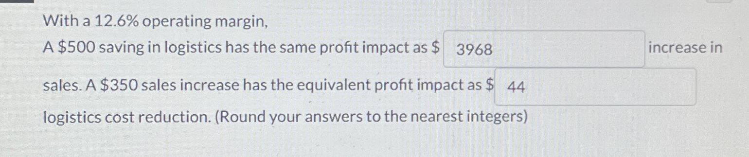  With a 12.6% operating margin, A $500 saving in logistics has