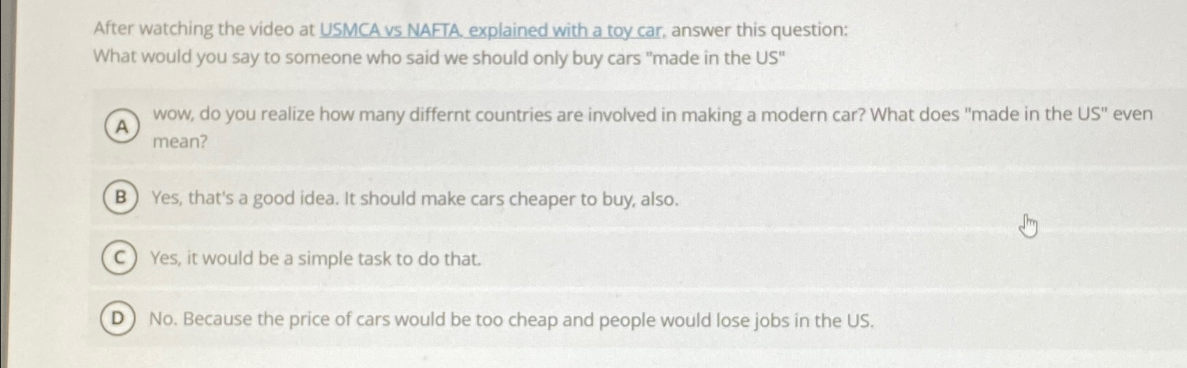  After watching the video at USMCA vS NAFTA, explained with a