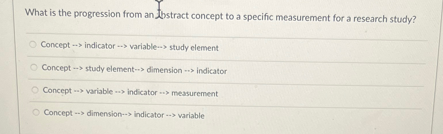  What is the progression from an thstract concept to a specific