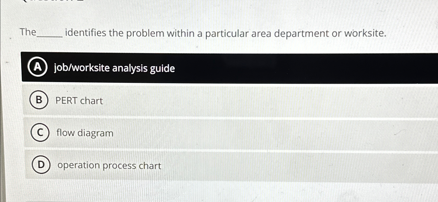  The identifies the problem within a particular area department or worksite.