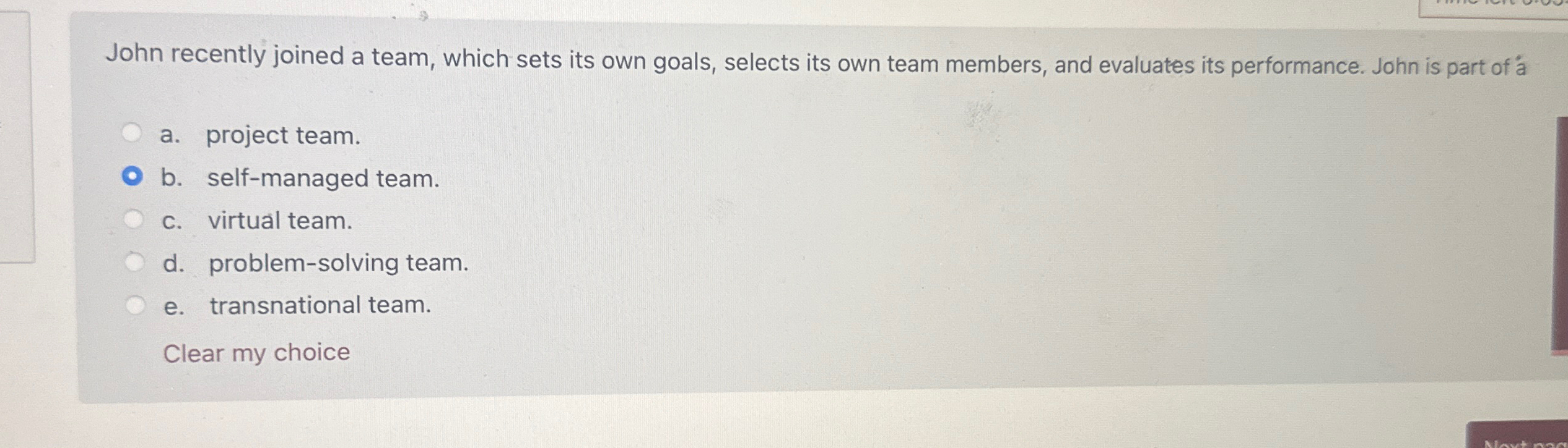  John recently joined a team, which sets its own goals, selects