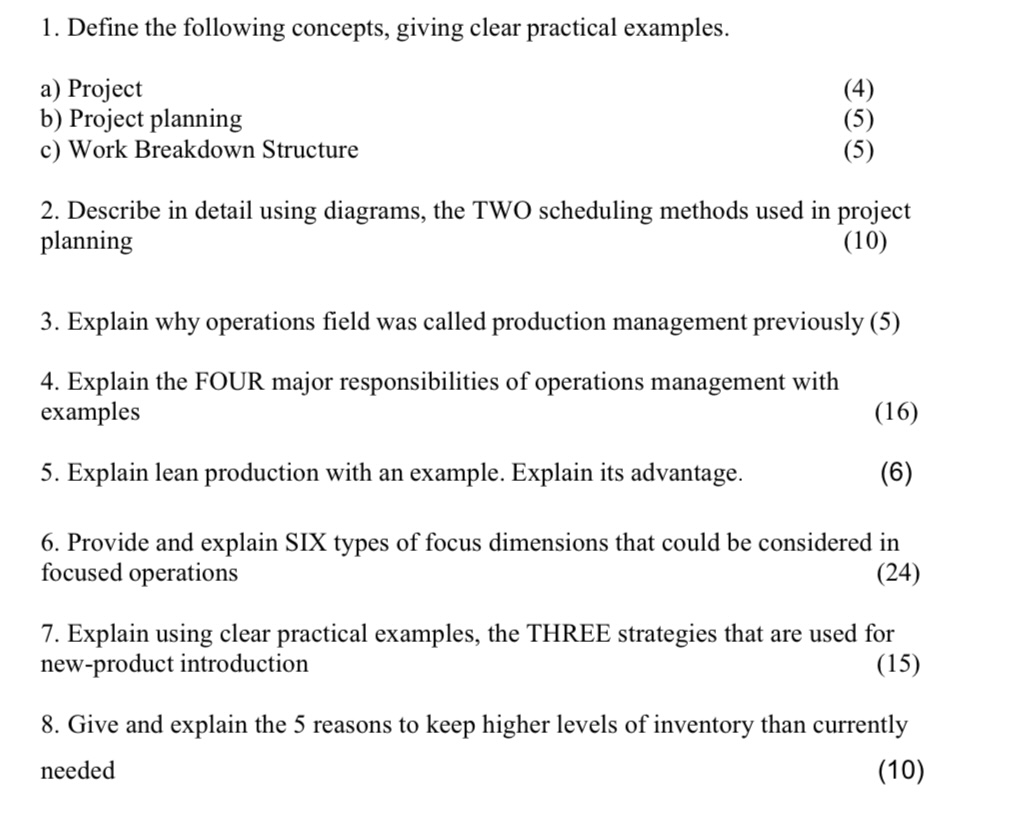  1. Define the following concepts, giving clear practical examples. a) Project
