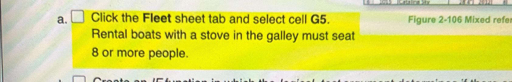  a. Click the Fleet sheet tab and select cell G5. Figure