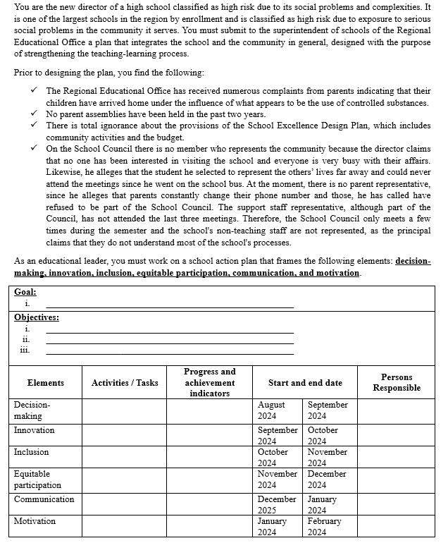  Can you work on a school action plan based on the