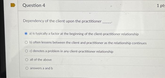 cheerleader stabilizer persuader analyzer Dependency of the client upon the practitioner a)