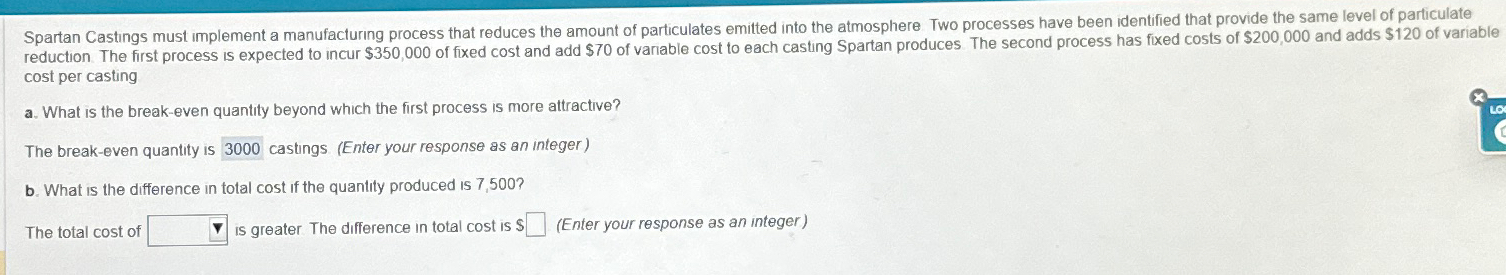  cost per casting a. What is the break-even quantity beyond which