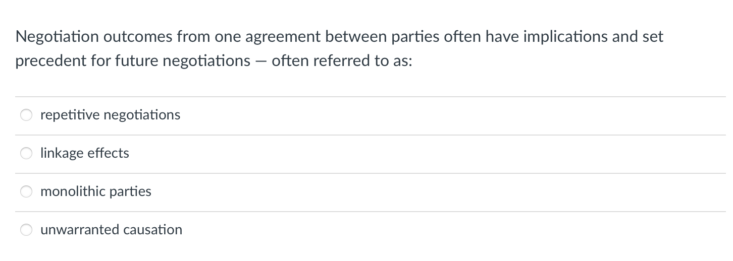 Negotiation outcomes from one agreement between parties often have implications and