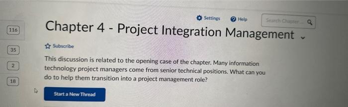  Chapter 4 - Project Integration Management L1 Subscribe This discussion is