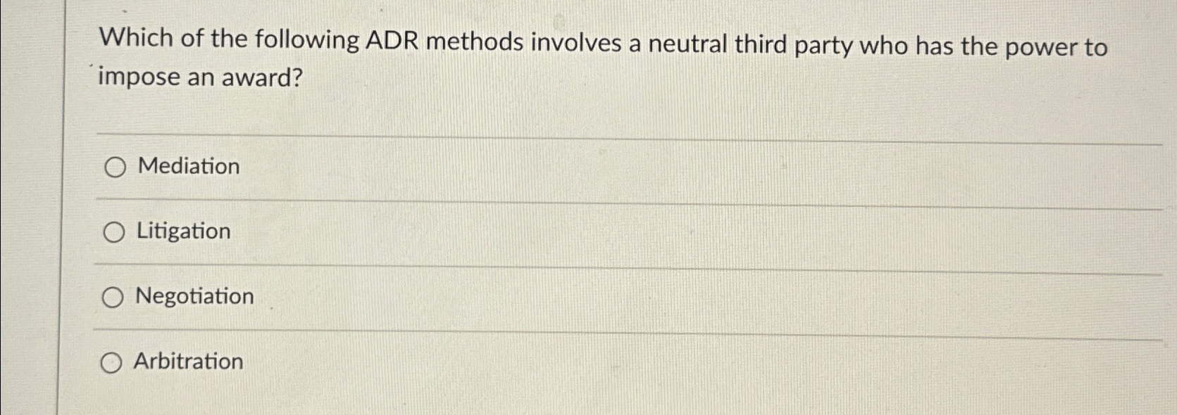  Which of the following ADR methods involves a neutral third party
