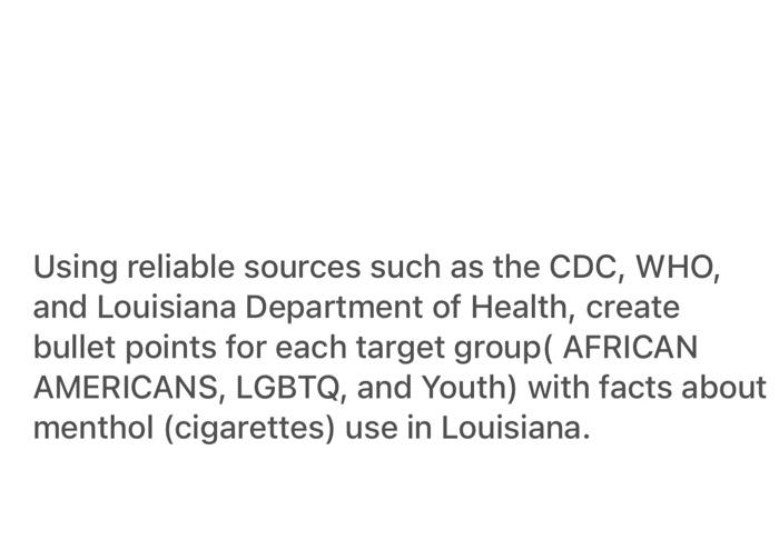 please include references Using reliable sources such as the CDC, WHO, and