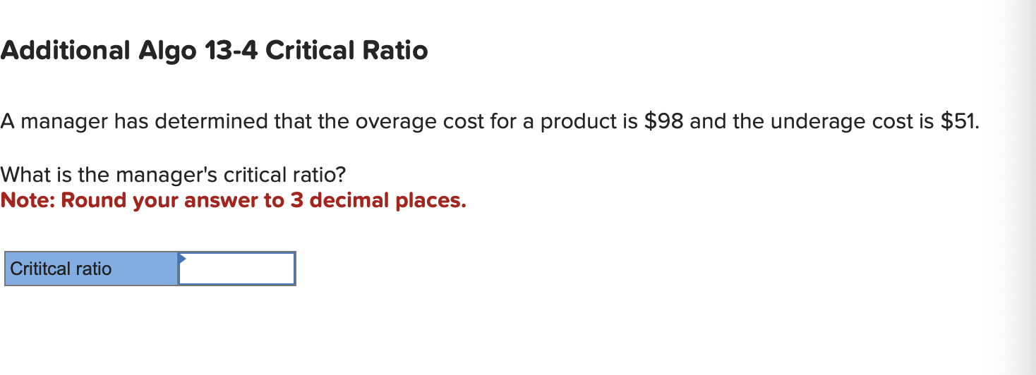  A manager has determined that the overage cost for a product