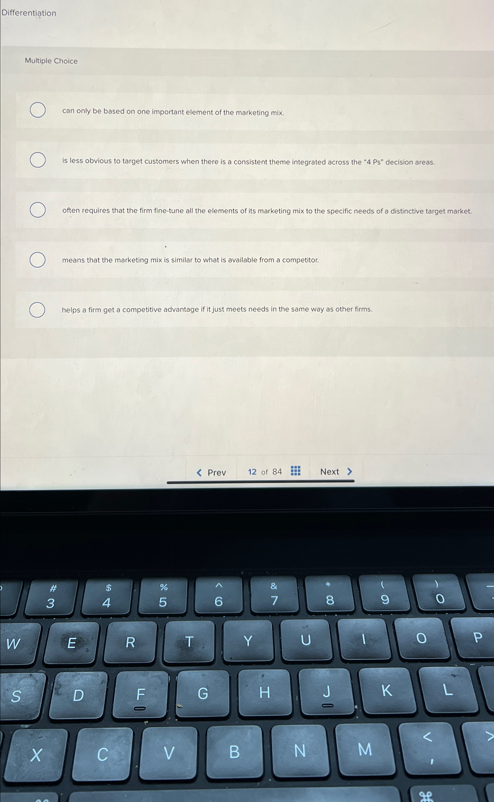  Differentiation Multiple Choice can only be based on one important element
