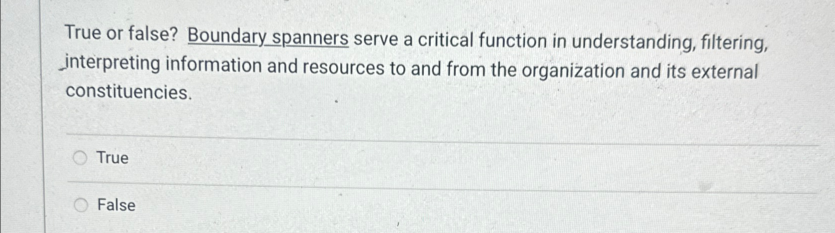  True or false? Boundary spanners serve a critical function in understanding,