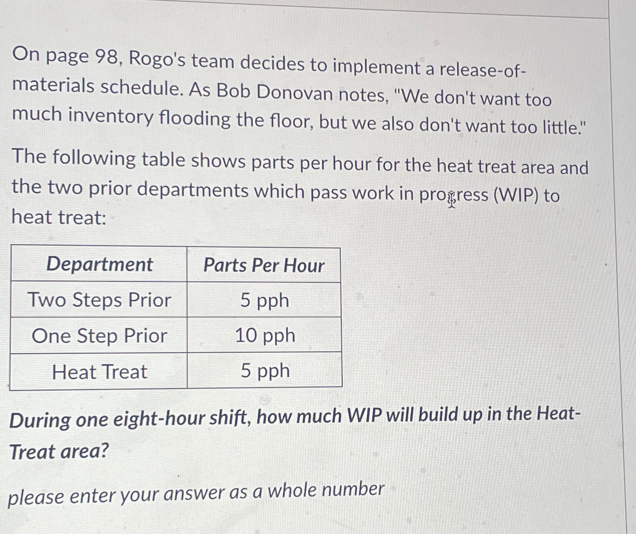  On page 98, Rogo's team decides to implement a release-ofmaterials schedule.