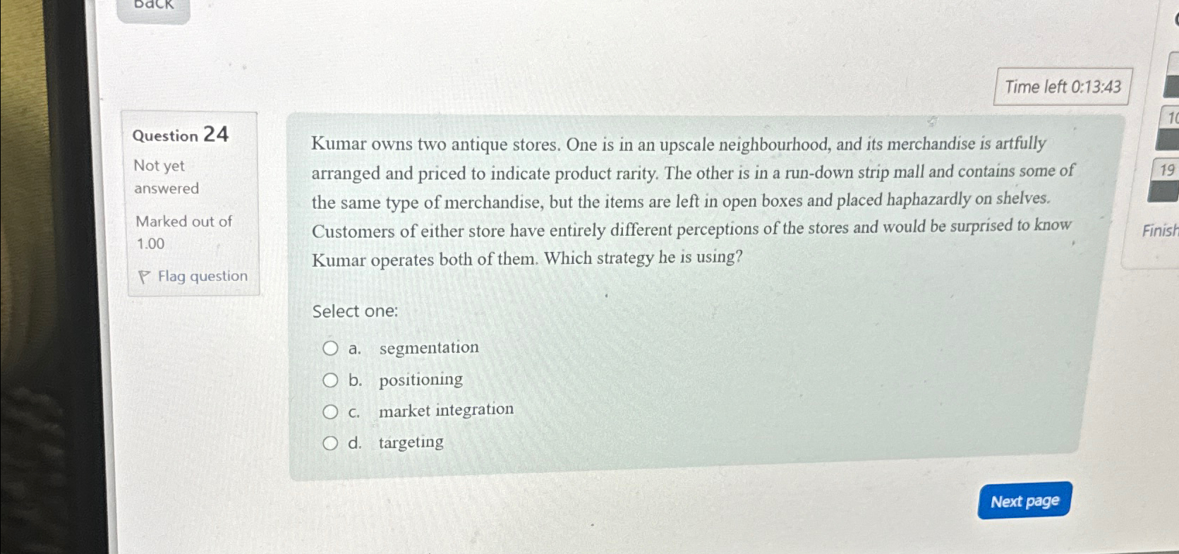  Time left 0:13:43 Question 24 Not yet answered Marked out of