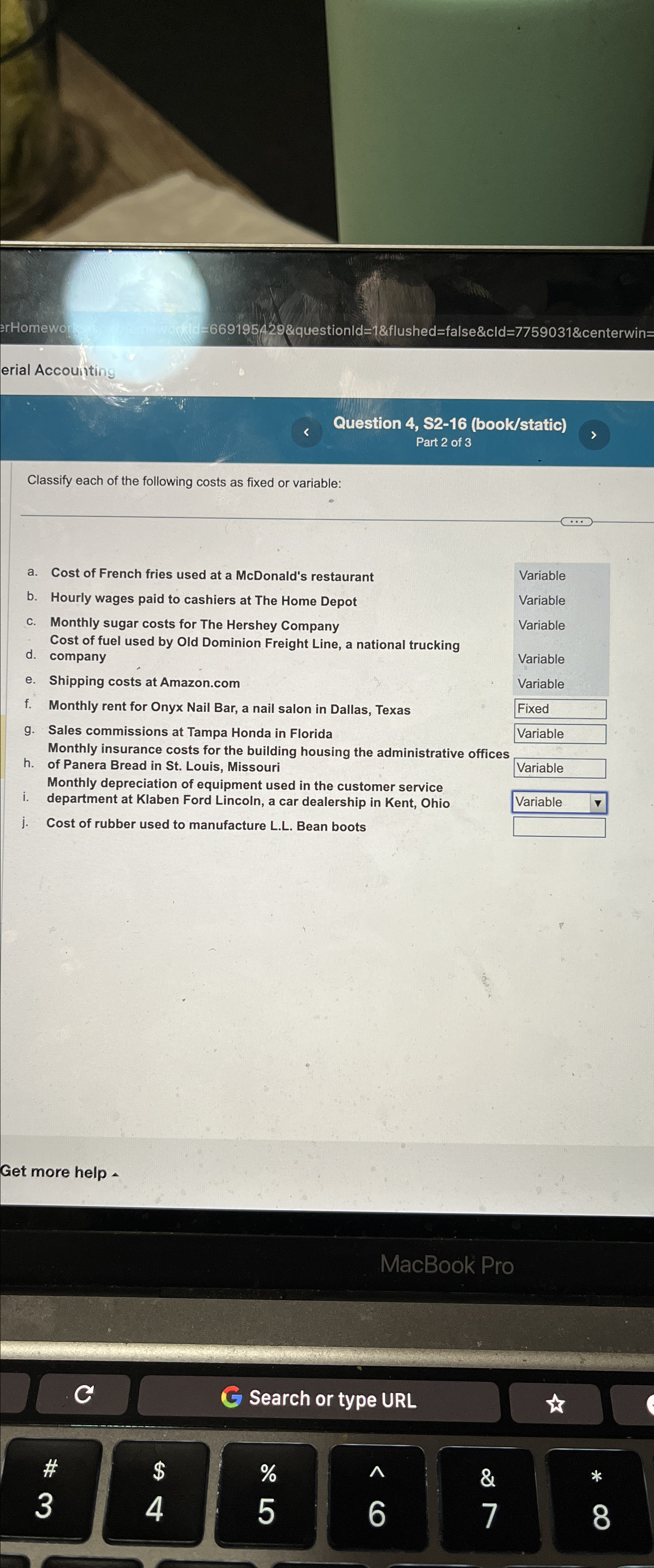  Question 4, S2-16(book/static) Part 2 of 3 Classify each of the