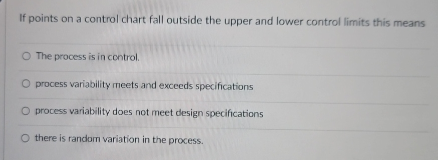  If points on a control chart fall outside the upper and