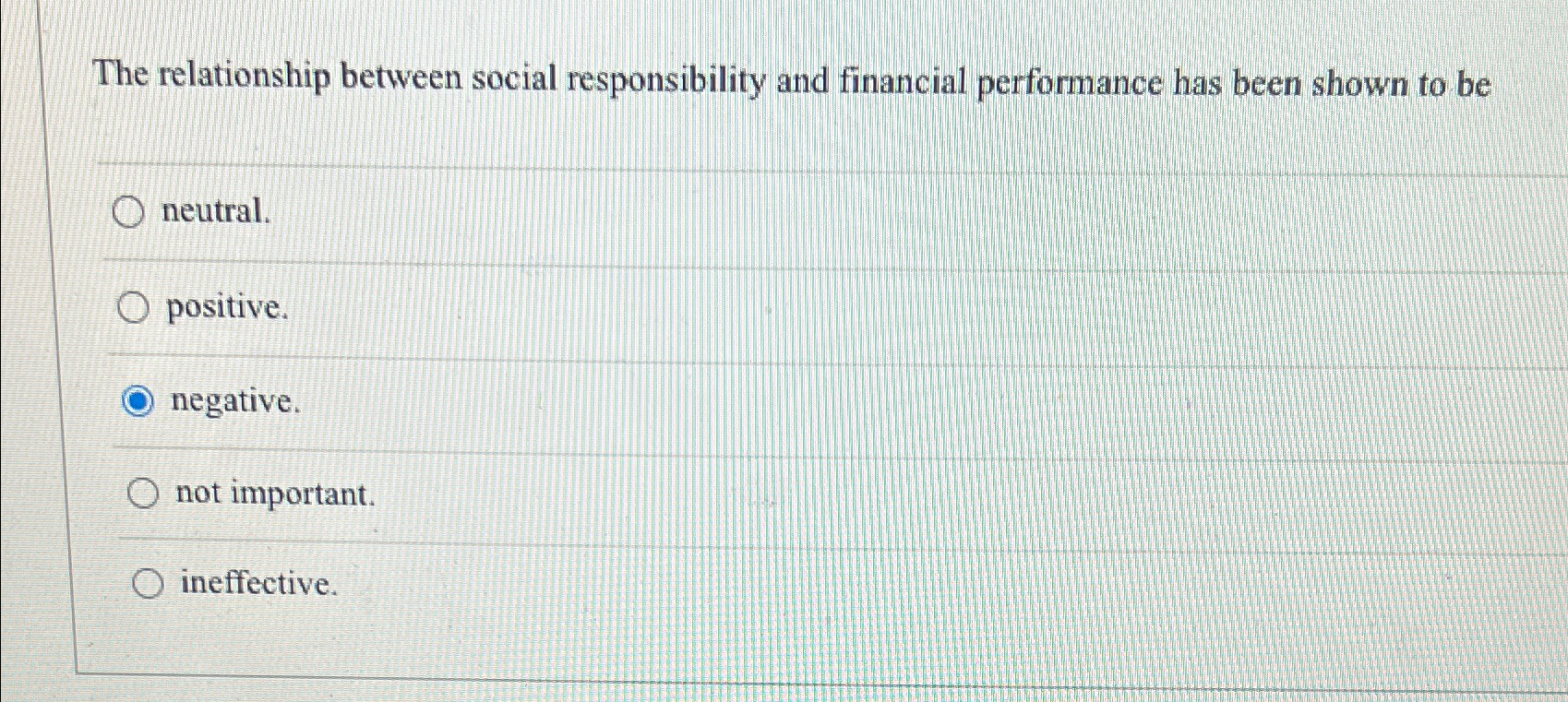  The relationship between social responsibility and financial performance has been shown