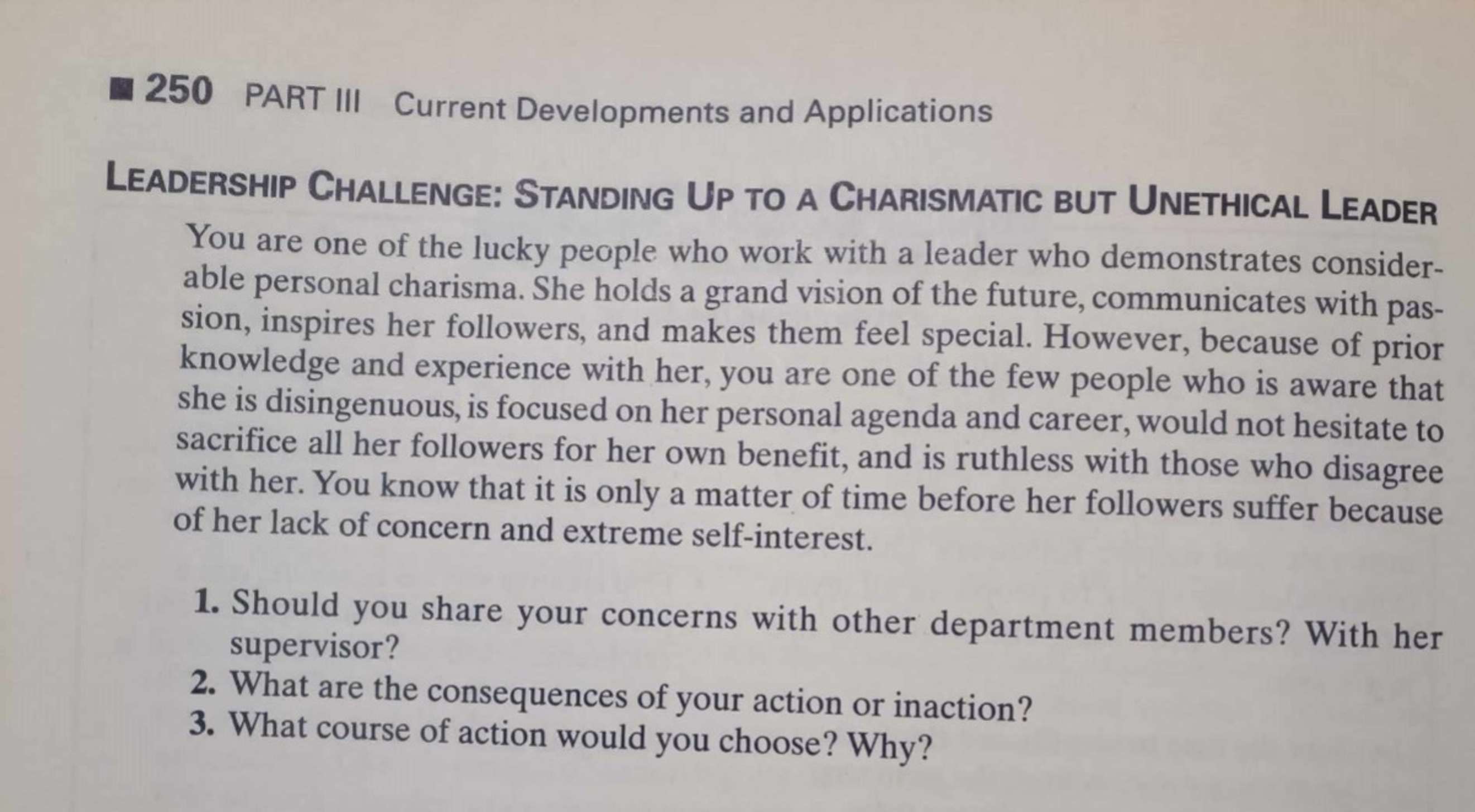  250 PART III Current Developments and Applications Leadership Challenge: Standing Up