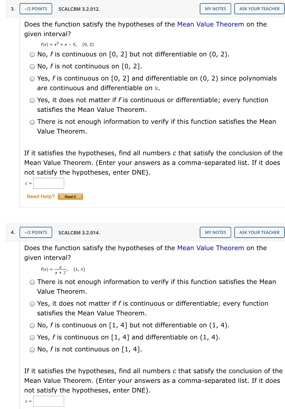 Help me with the final answer Does the function satisfy the hypotheses