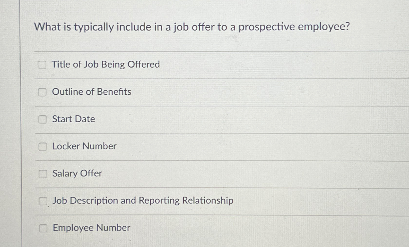  What is typically include in a job offer to a prospective