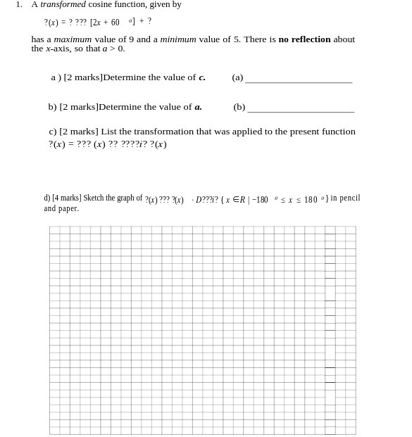  1. A transformed cosine function, given by ?(x) = ? ???