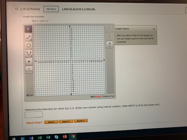 Graph the function Determine the interval(s) for whichf(x)?0. (Enter your answer using
