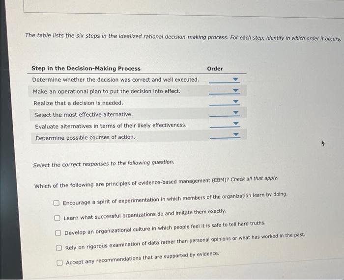 please help with this The table lists the six steps in the