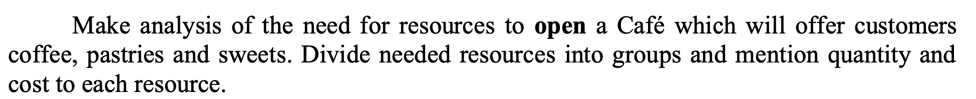 Make analysis of the need for resources to open a Caf
