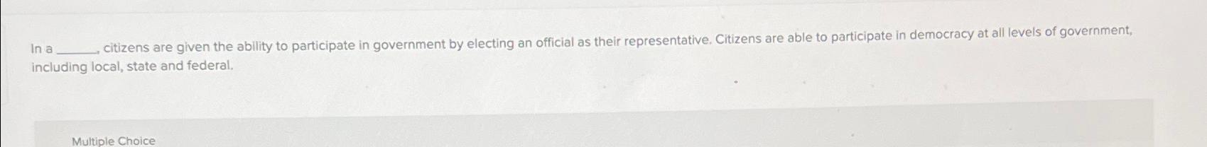  In a including local, state and federal. Multiple Choice 