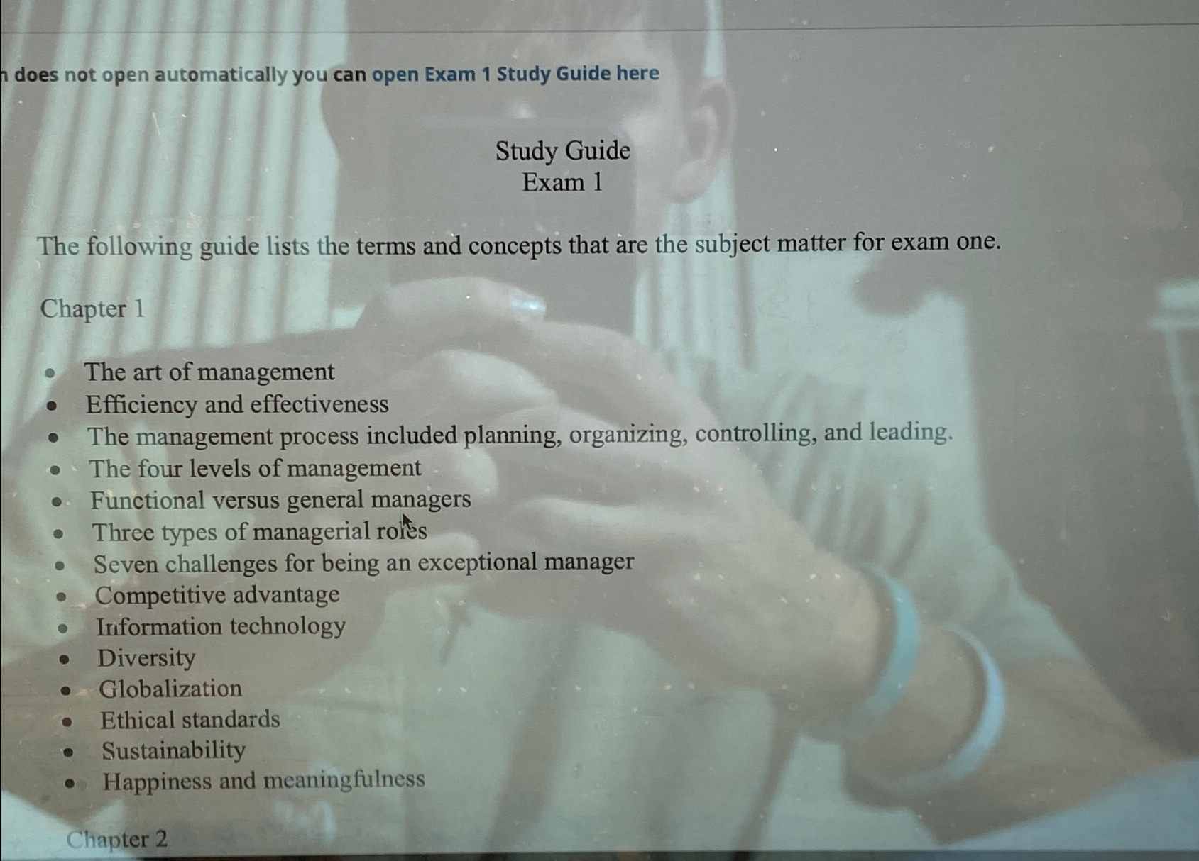  does not open automatically you can open Exam 1 Study Guide