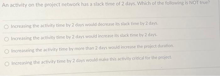  An activity on the project network has a slack time of