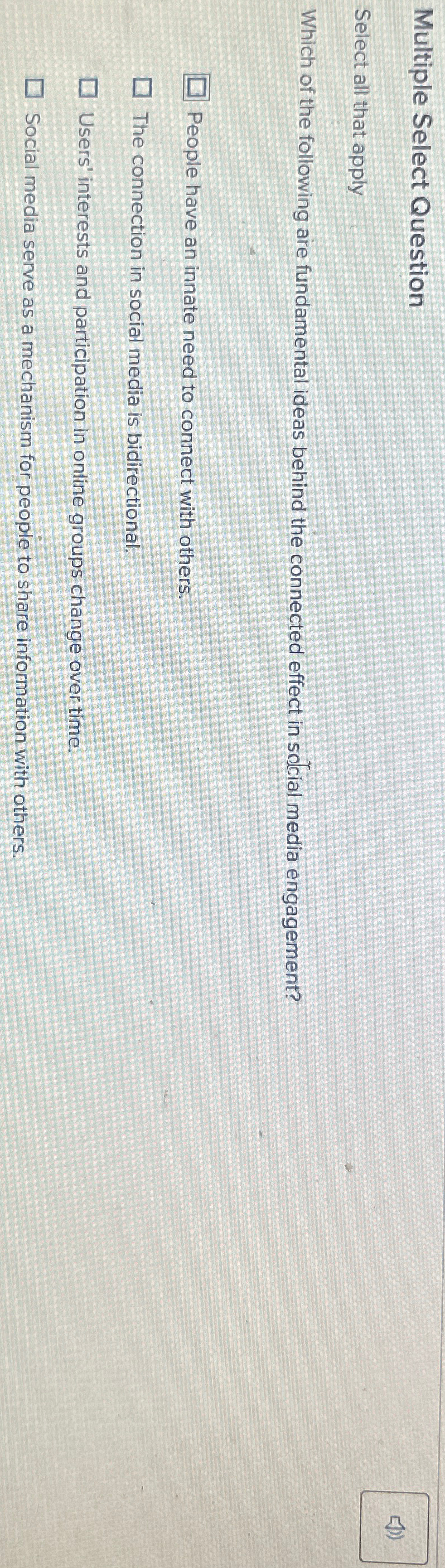  Multiple Select Question Select all that apply Which of the following