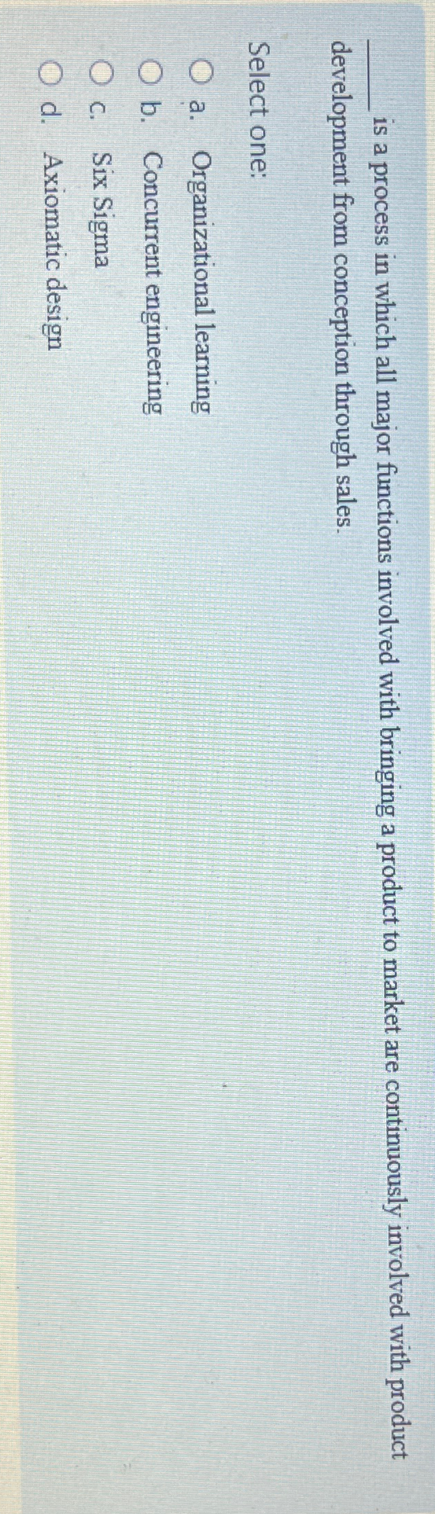  is a process in which all major functions involved with bringing