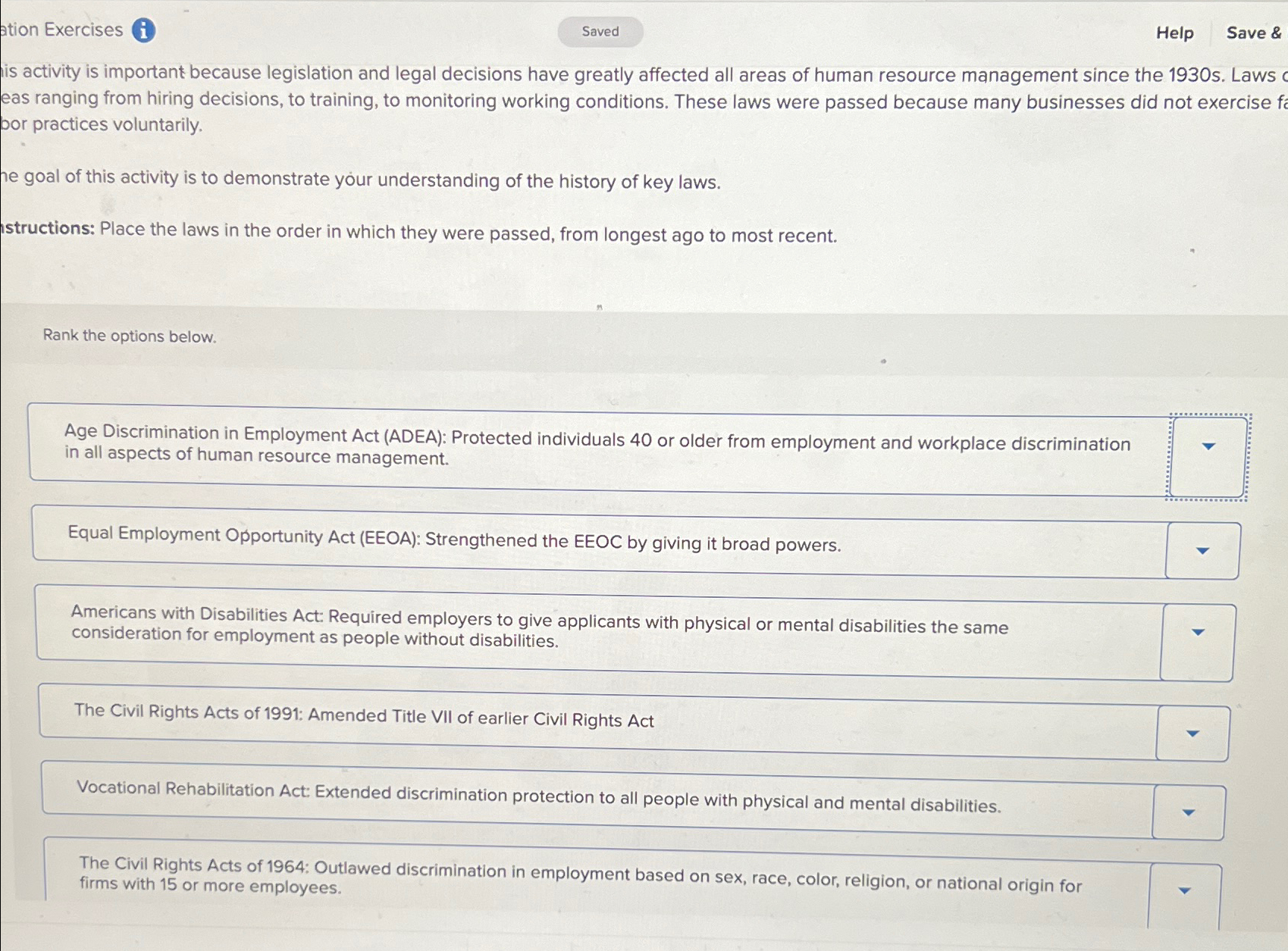  ation Exercises Help Save & is activity is important because legislation