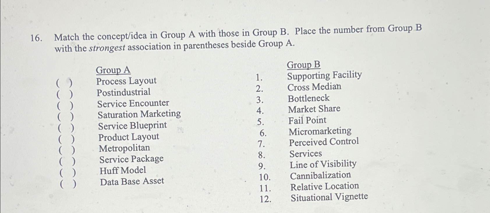  Match the concept/idea in Group A with those in Group B.