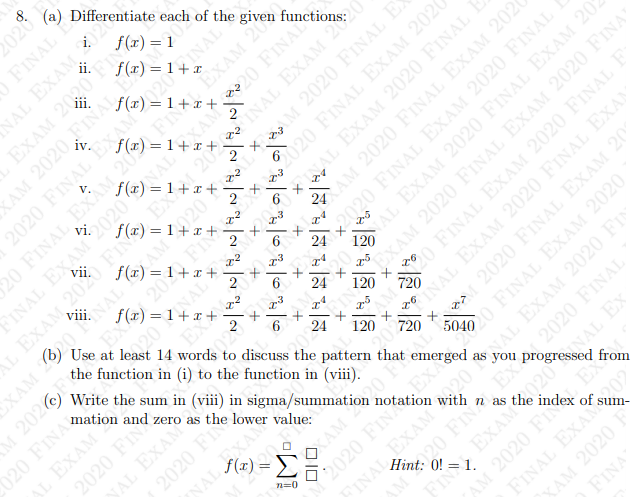 8. (a) Differentiate each of the given functions: E i. f(x)