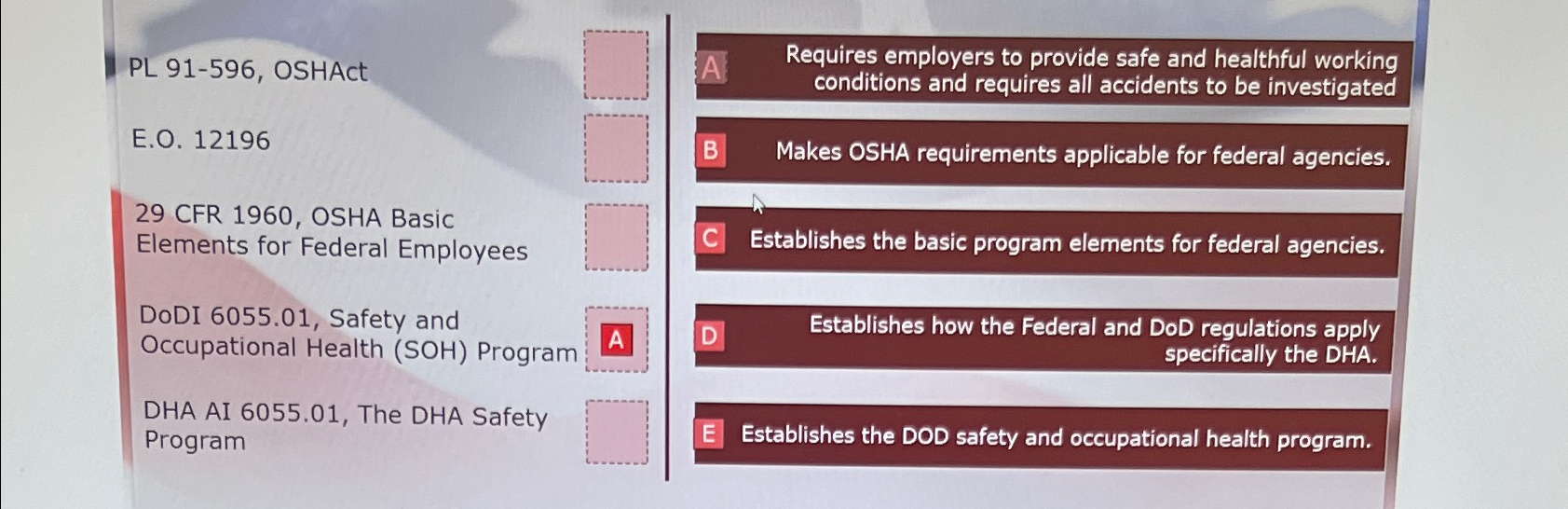 PL 91-596, OSHAct E. O.12196 29 CFR 1960, OSHA Basic Elements