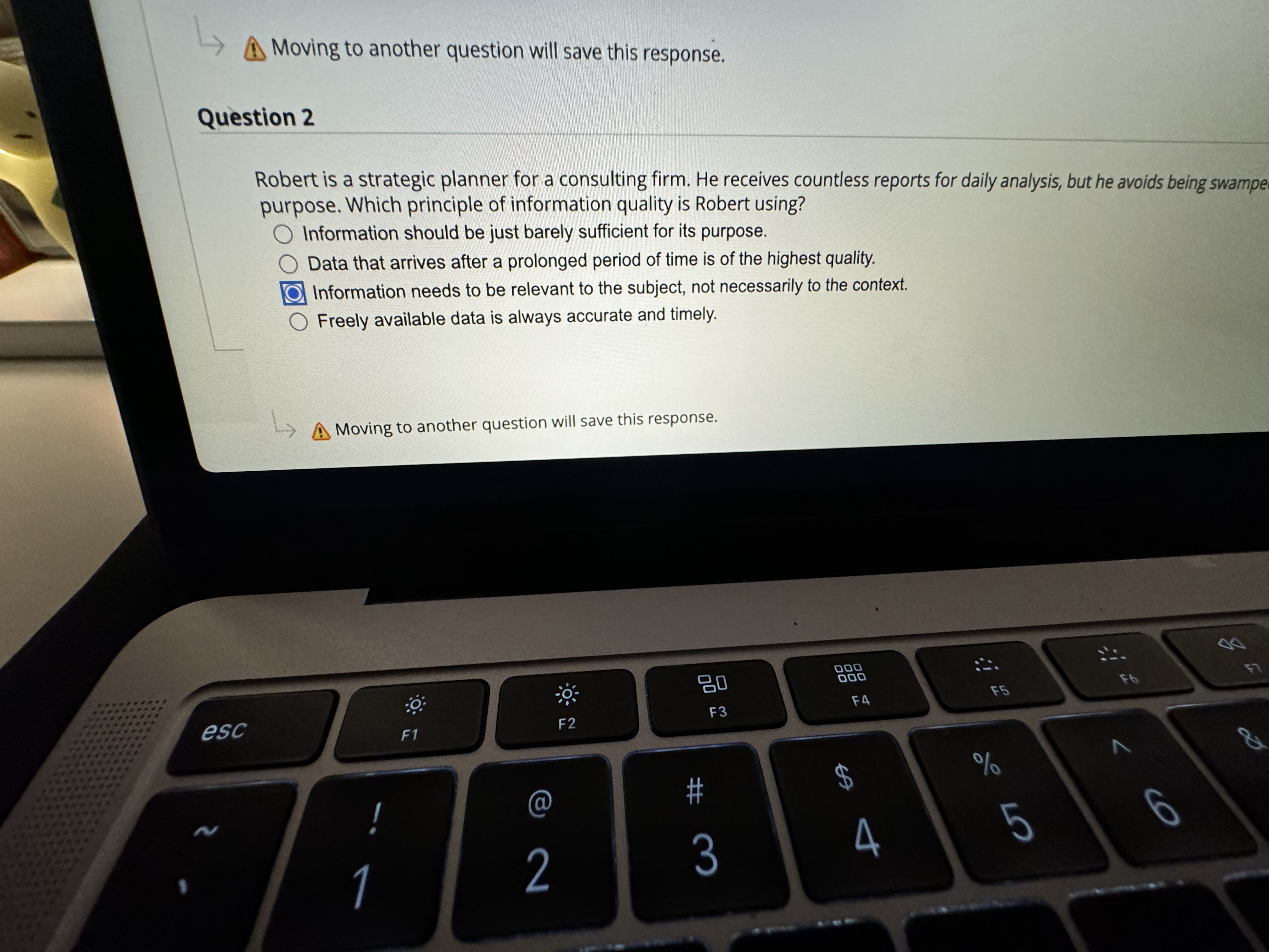  Moving to another question will save this response. Question 2 Robert