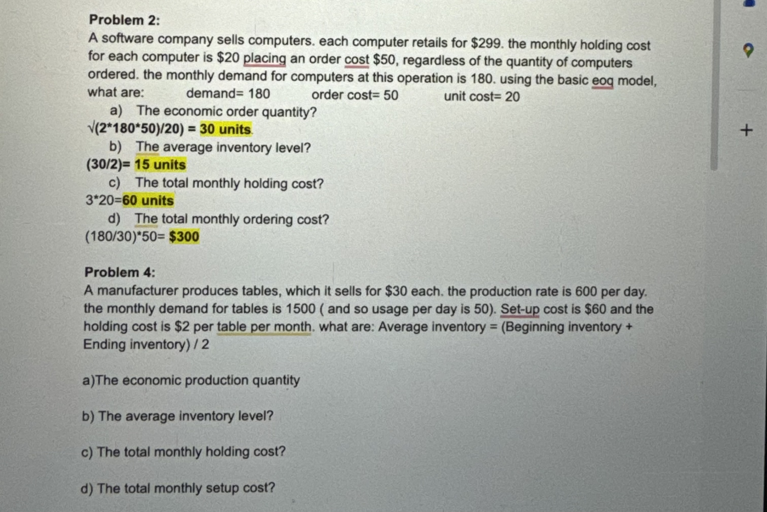  Problem 2: A software company sells computers. each computer retails for