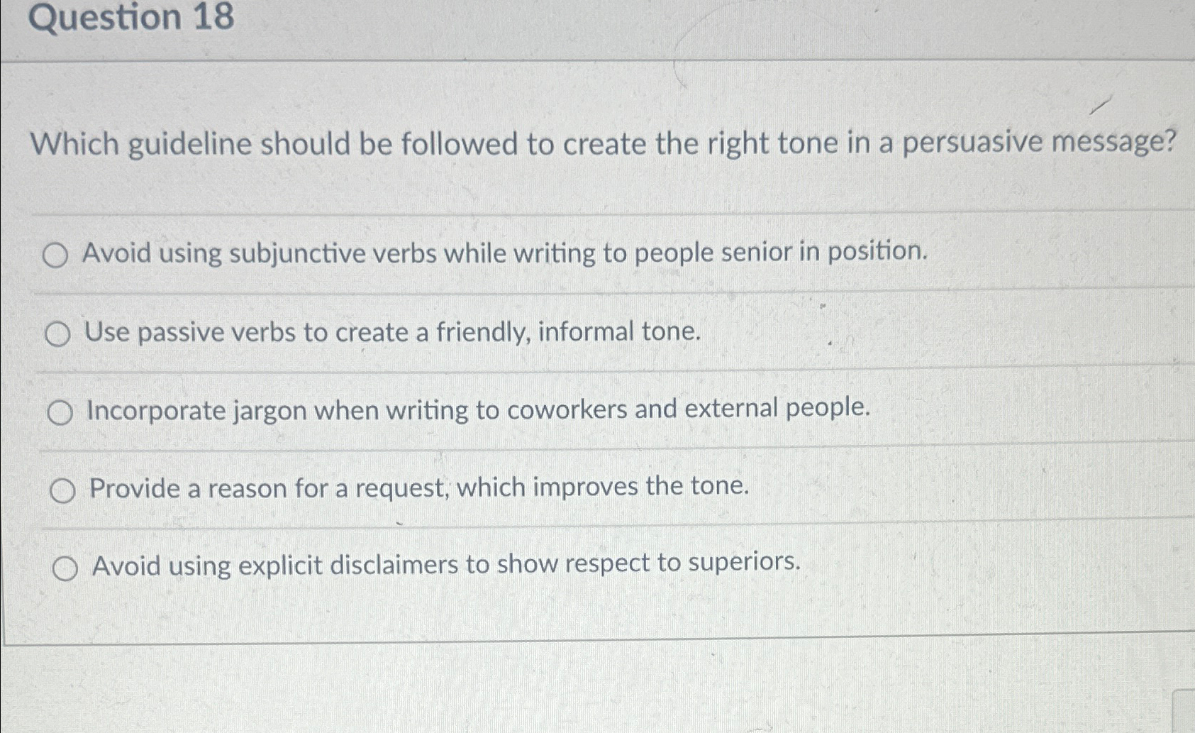  Question 18 Which guideline should be followed to create the right